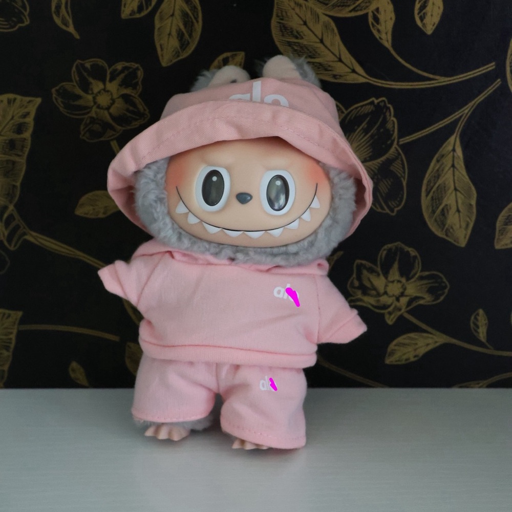 Labubu Clothes Pink Hoodie, Pants and Bucket Hat (DOLL NOT INCLUDED)
